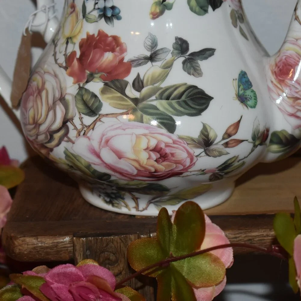 Kent Pottery Floral Rose Flower Garden Porcelain Country Cottagecore Teapot